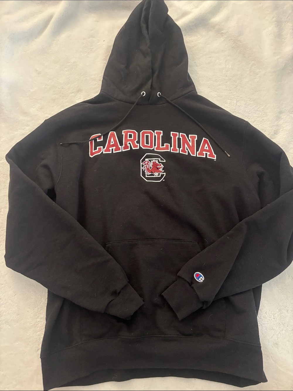 Champion Black Carolina (Gamecock) Crewneck Hoodie with Red Lettering